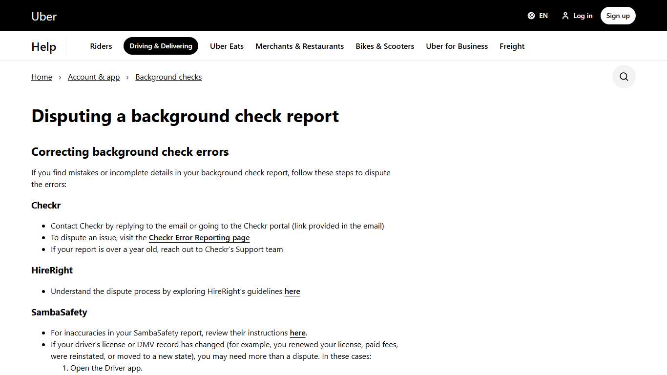 Disputing a background check report | Driving & Delivering | Uber Help