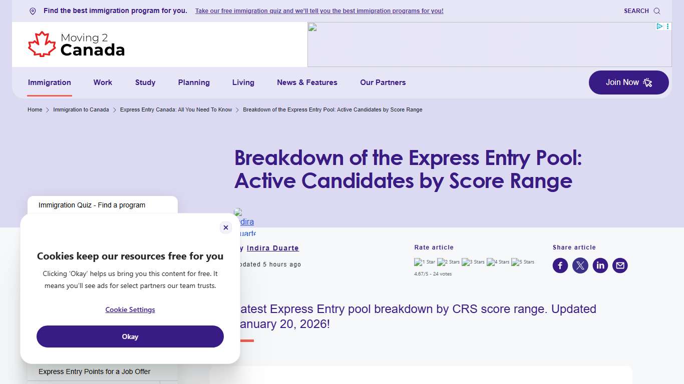 Current State of the Express Entry Pool - January 20, 2026